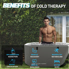 Deep design inflatable slanted-edge plunge tub with chiller for full-body immersion