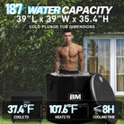 Black inflatable deep round design ice bath tub, 187 gal, 39x39x35.4 in