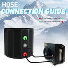 Deep round design ice bath tub with black chiller and labeled ports