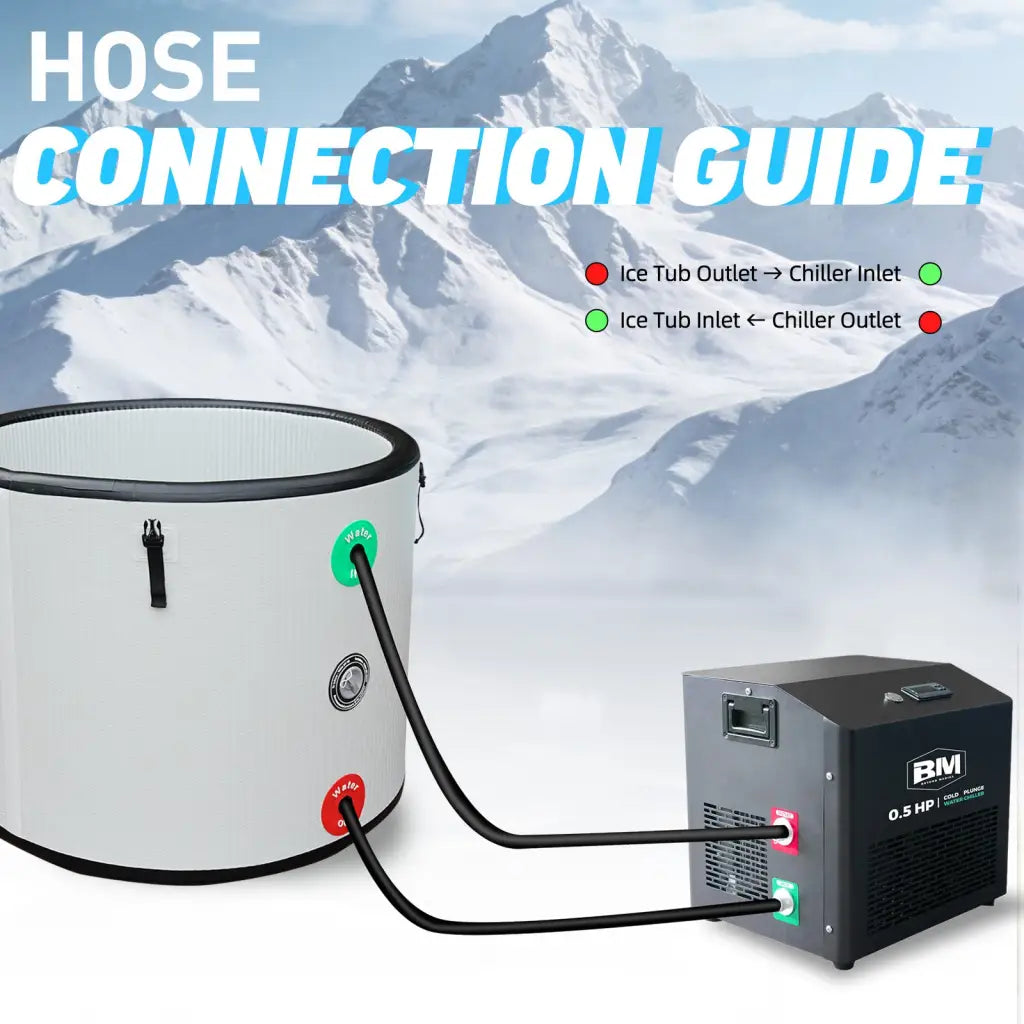 White inflatable deep round ice bath tub with 0.5 HP chiller