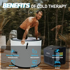 White and gray inflatable ice bath tub with chiller for deep round full-body soak