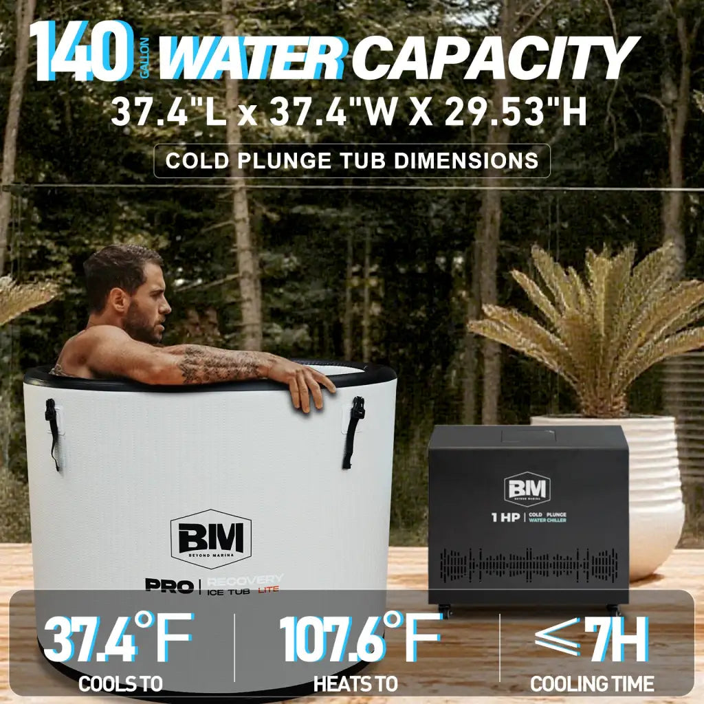 Deep round inflatable ice bath tub for full-body immersion