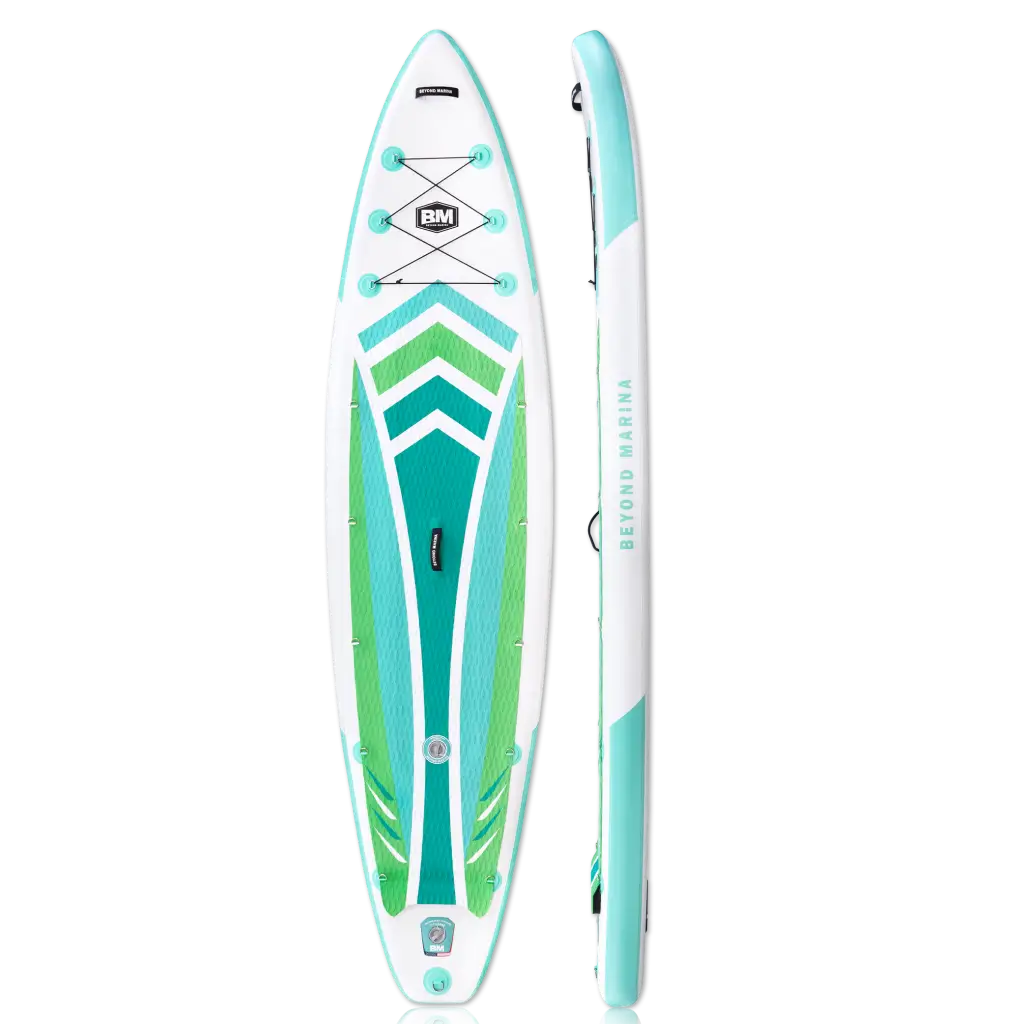 Inflatable paddle board with paddle for touring