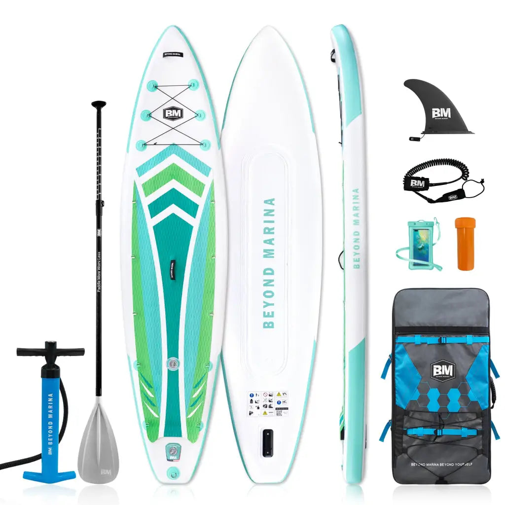Inflatable touring paddle board package with paddles