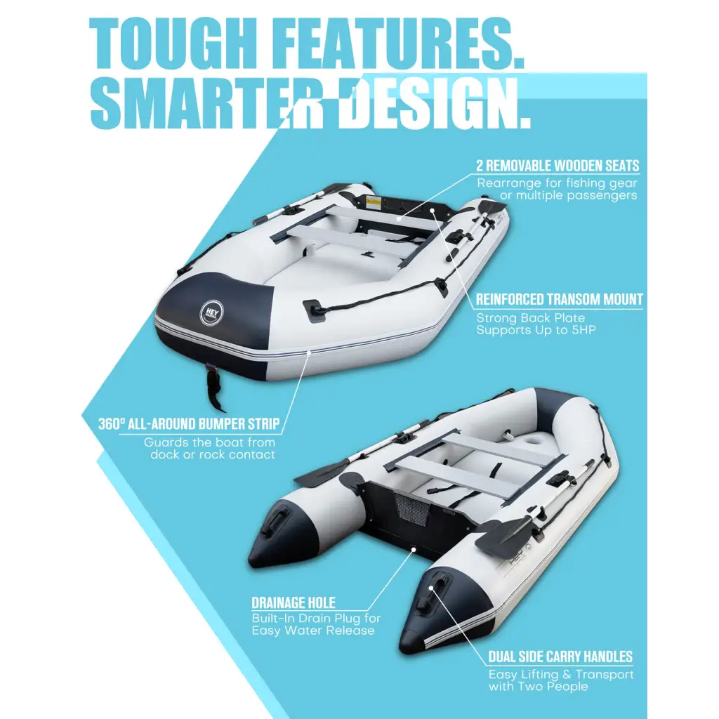 Inflatable boat from the 10ft Heymarina Series with highlighted features inflatable dinghy