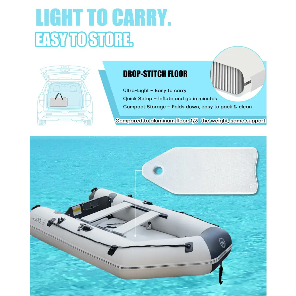 Inflatable boat with drop-stitch floor from 10ft Heymarina Series, durable inflatable dinghy
