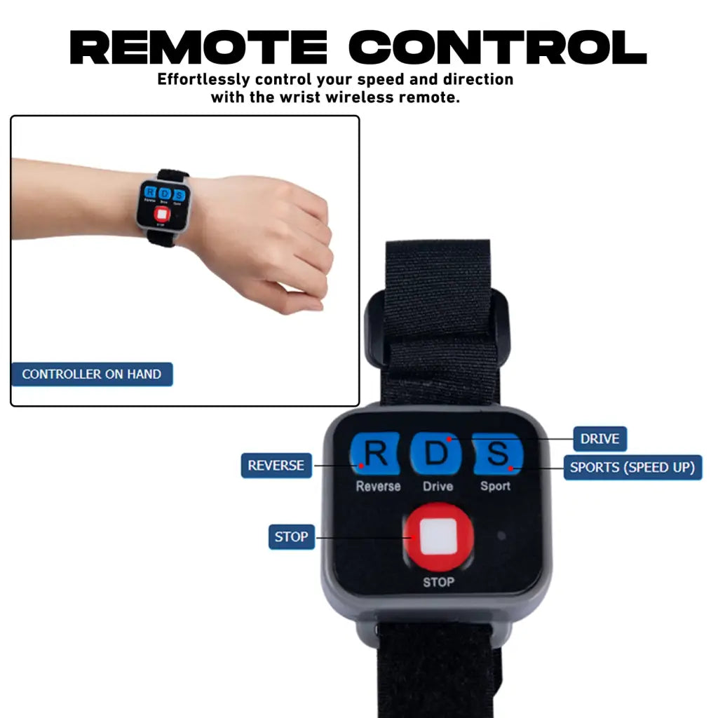 Electric fin wrist remote with 160W motor and carbon fiber strap