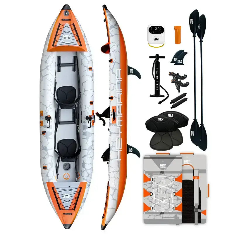 12'6" Inflatable Tandem Fishing Kayak with Drop-Stitch Floor - BEYOND MARINA
