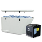 White inflatable ice bath tub with ice machine and blue cubes