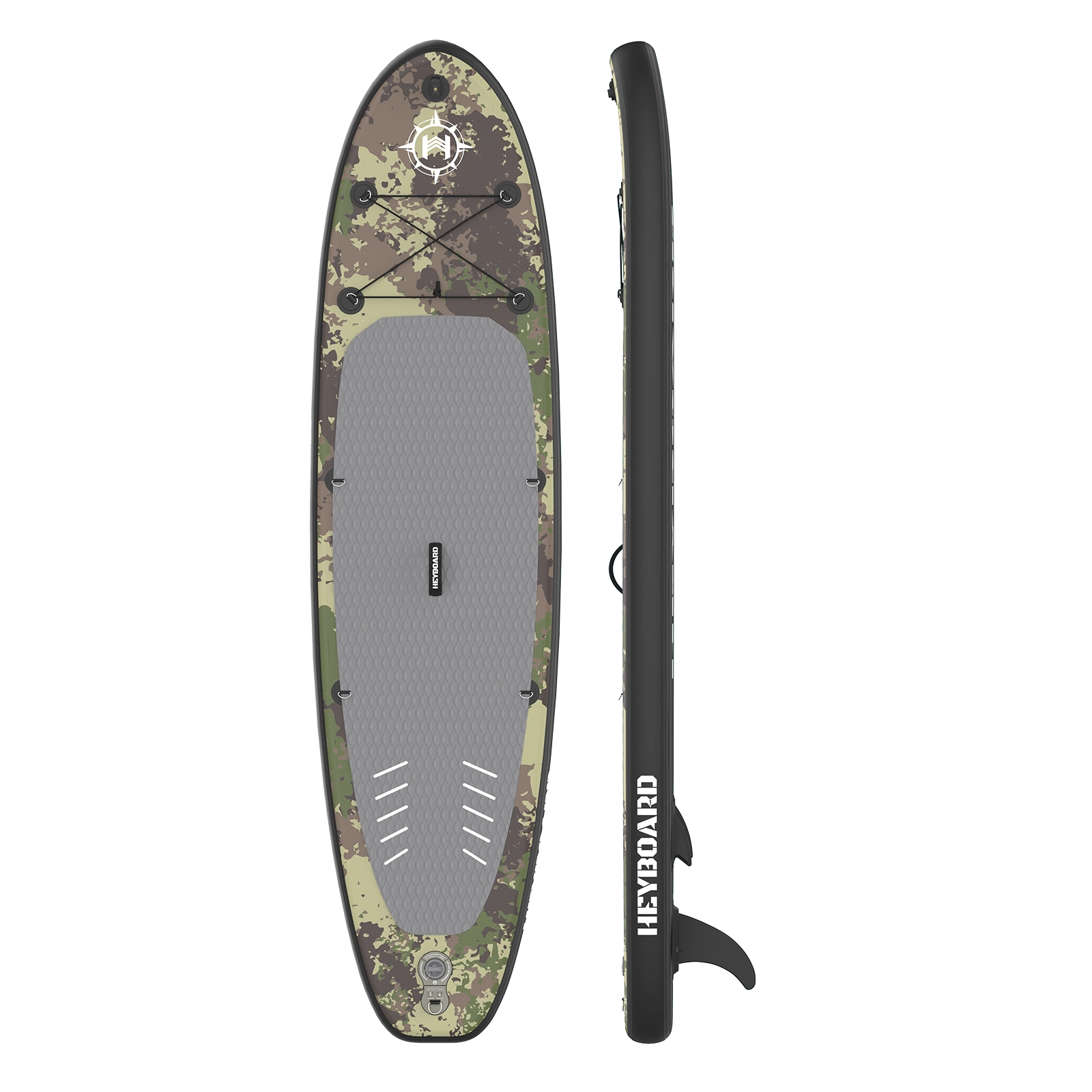 Camouflage-patterned inflatable stand up paddle board