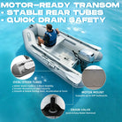 Silver Titan inflatable dinghy boat with BM logo and sturdy motor mount