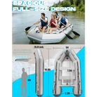 Gray Titan inflatable dinghy boat with black oars, spacious full-size design