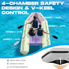 Titan beige inflatable dinghy boat with purple interior, V-keel stability