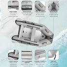 Gray inflatable dinghy boat with PVC sides and aluminum frame, Titan model