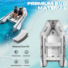 Gray Titan inflatable dinghy boat with PVC reinforcement and white seating