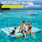 Blue inflatable dock with yellow branding, easy setup air dock design
