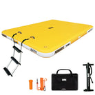 Funduck bright yellow inflatable dock with easy setup, white trim, black handles