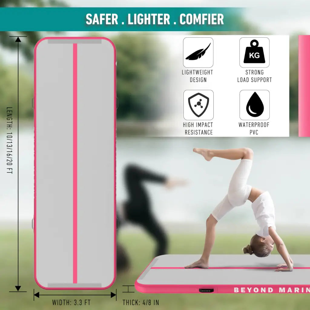 Person doing yoga pose on Beyond Marina Air Track Inflatable Gymnastics Mat Tumbling Track - Pastel