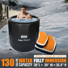 Portable inflatable ice bath with anti-slip steps for safe cold plunge in snow