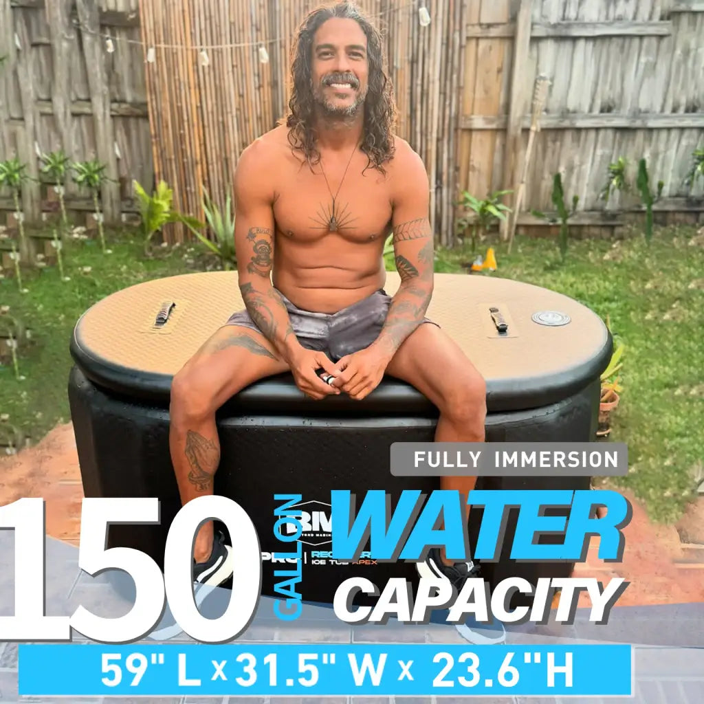 Black and tan pro icebath apex inflatable hot tub with rm branding