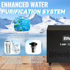 Inflatable ice tub with deep oval design and 1 HP black rectangular chiller