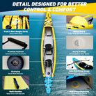 Yellow and blue 2-person inflatable kayak with drop-stitch construction