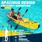 Yellow and blue 2-person inflatable kayak with drop-stitch construction
