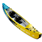 Yellow and blue 2-person inflatable kayak with drop-stitch construction