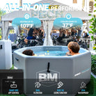 Inflatable octagonal ice bath with WiFi control, dual filtration, ozone, heats to 107°F