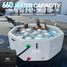 Portable inflatable octagonal ice bath with two men inside for group or solo use