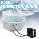 Inflatable octagonal ice bath with white hexagonal tub, blue water, chiller hoses