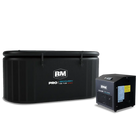 Black BM inflatable oval ice bath tub with red white logo, durable plastic