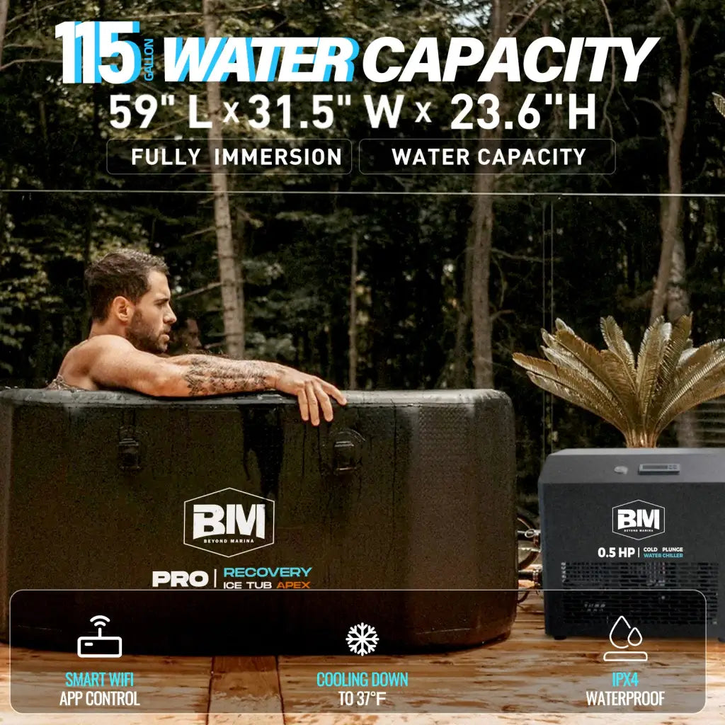 115-gallon black oval ice bath with waterproof design and WiFi app control