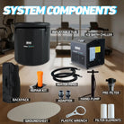 Black inflatable oval ice bath tub with orange repair kit and white BM logo