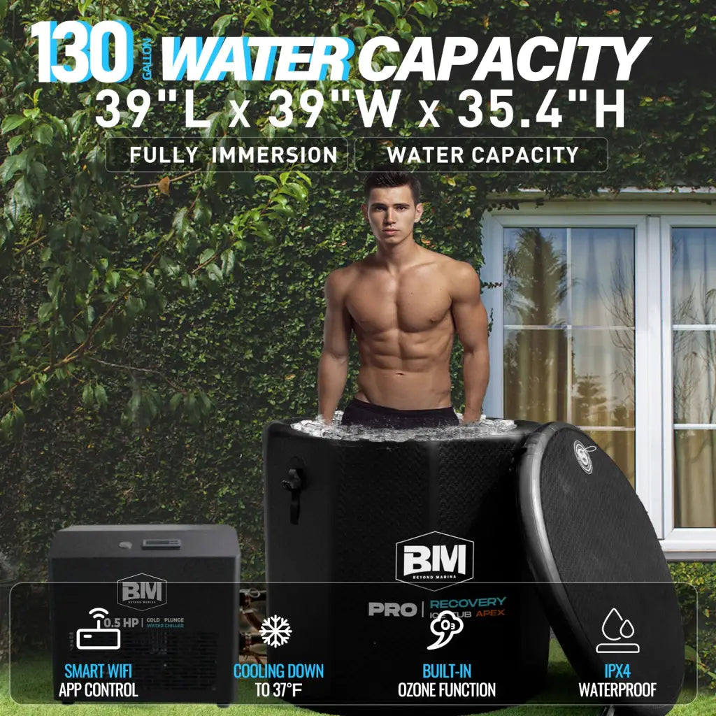 130-gallon black inflatable oval ice bath tub with WiFi app control