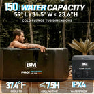 Black inflatable oval ice bath tub with 0.5 HP chiller and bim branding