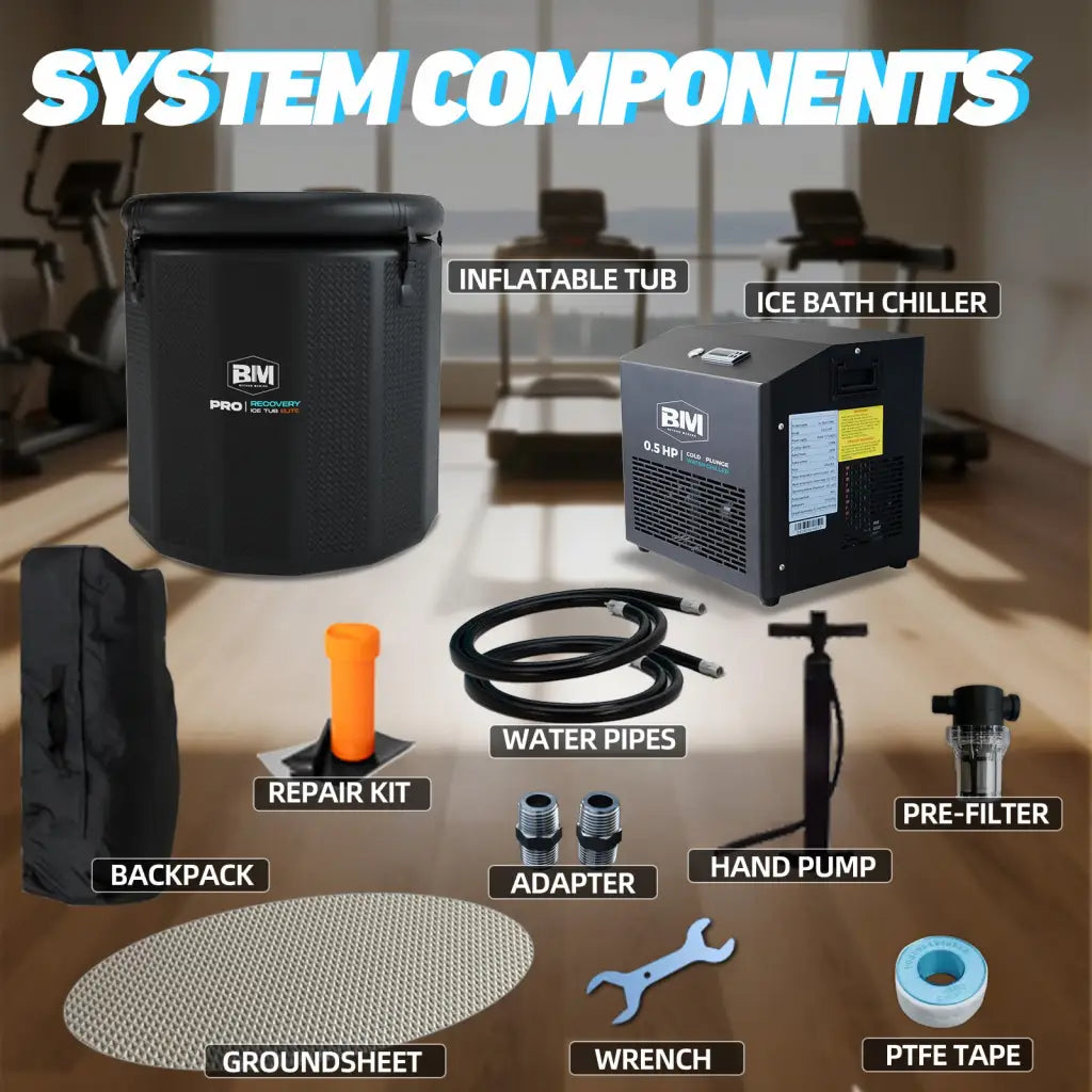 Black BMI Pro Recovery inflatable round ice bath tub with chiller