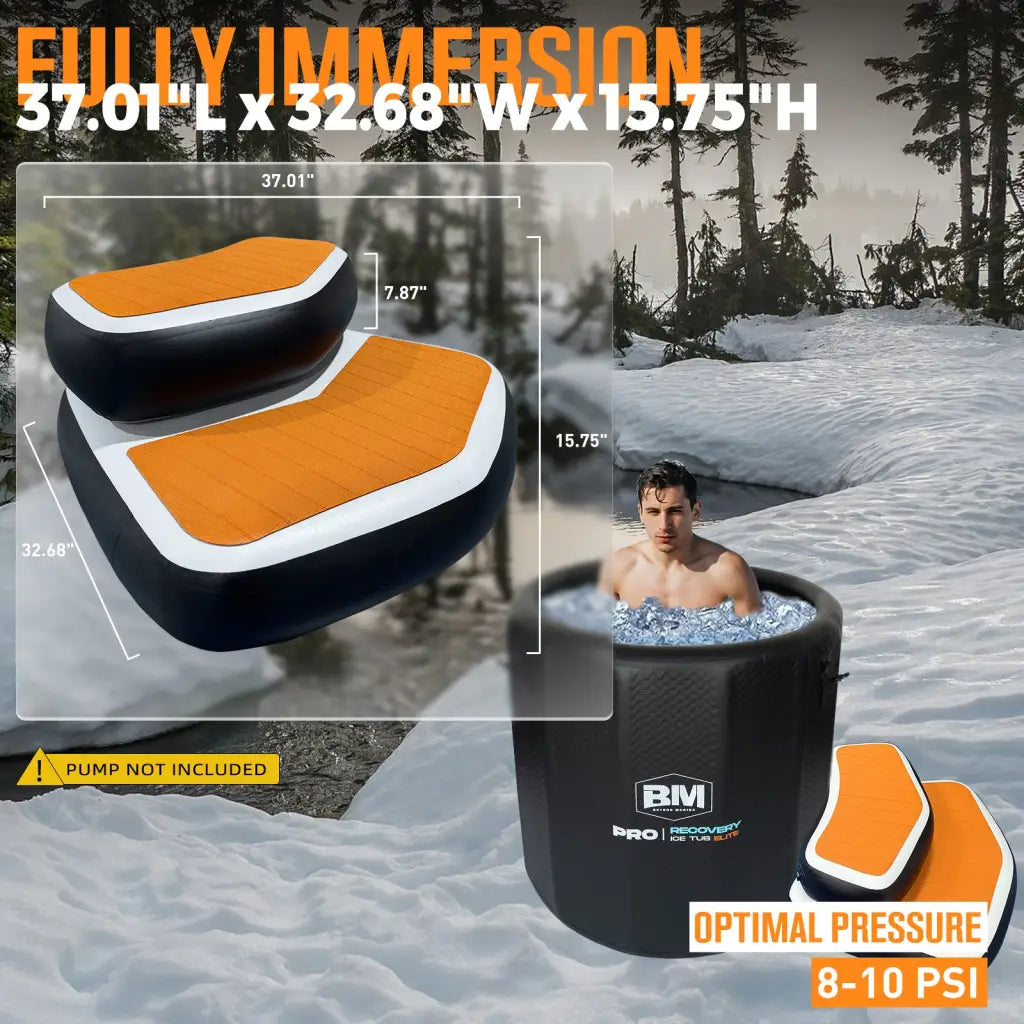 Inflatable ice bath tub with optional seat and backrest for cold plunge therapy