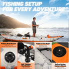 Inflatable tandem kayak with rigid drop-stitch floor and rod holder