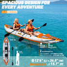 Orange and white inflatable tandem kayak with rigid drop-stitch floor