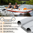 Orange and white inflatable tandem kayak with rigid drop-stitch floor
