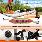 Inflatable tandem kayak with rigid drop-stitch floor and orange-white design