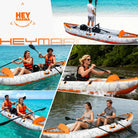 Hey Marina inflatable tandem kayak with drop-stitch floor and orange accents