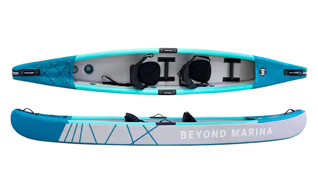 Inflatable two-person kayak.