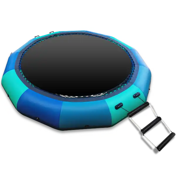 Inflatable water trampoline with ladder.