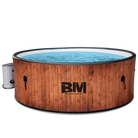 Luxurious wood-grain inflatable hot tub with modern design and blue water