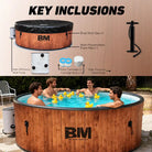 Luxurious wood-grain inflatable hot tub with Bivi heat pump and yellow ducks