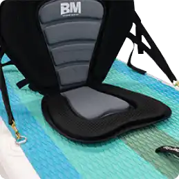 Padded kayak seat with adjustable straps.