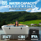 White ergonomic full-body inflatable ice bath tub with chiller