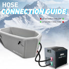 Gray inflatable ice bath tub with slanted edges and chiller ports